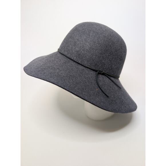 Phenix Wide-Brimmed Wool Floppy Hat W/ Leather Strap Fedora Charcoal Gray - Picture 1 of 6